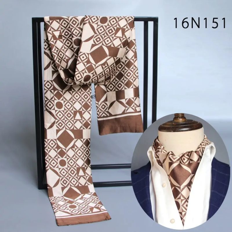 Men's Striped Autumn and Winter Thin Simulated Silk Men's Double Layer Long Silk Scarf Shirt Scarf Printed Small Plaid Scarf - Image 29