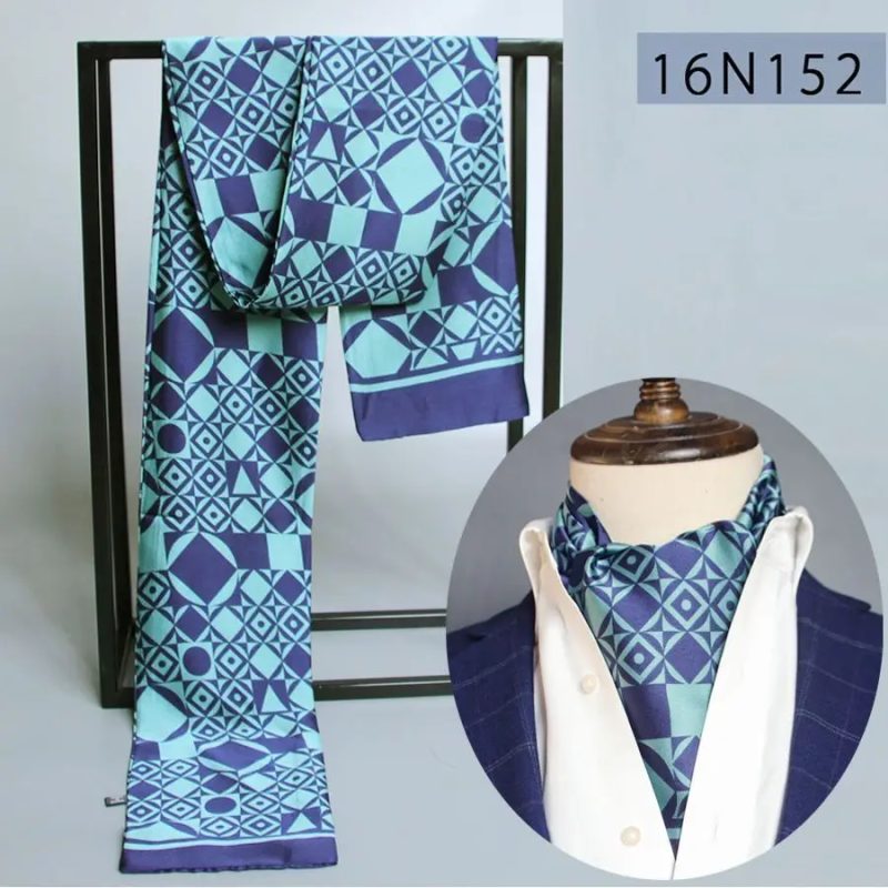 Men's Striped Autumn and Winter Thin Simulated Silk Men's Double Layer Long Silk Scarf Shirt Scarf Printed Small Plaid Scarf - Image 30