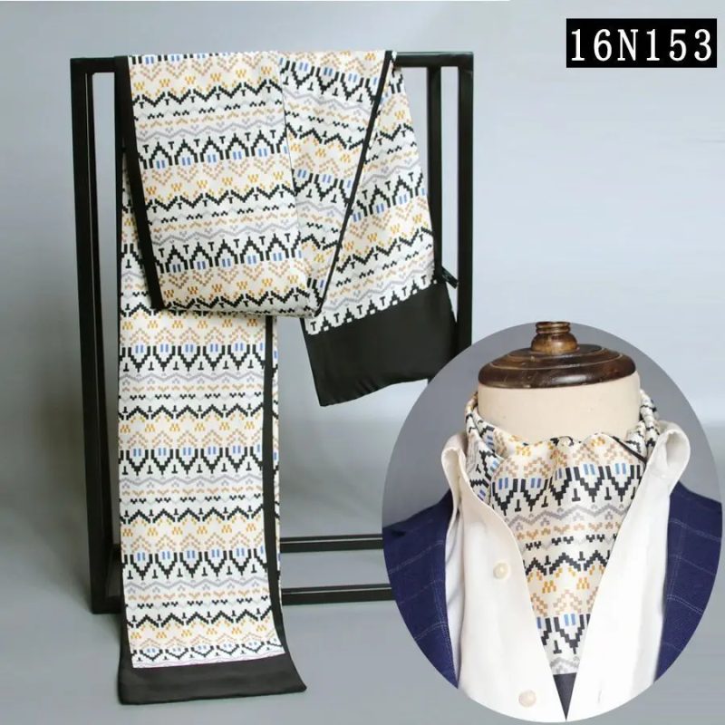 Men's Striped Autumn and Winter Thin Simulated Silk Men's Double Layer Long Silk Scarf Shirt Scarf Printed Small Plaid Scarf - Image 31