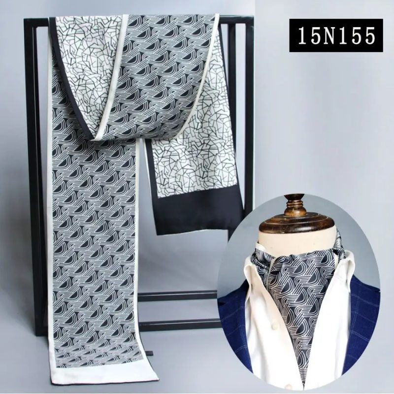 Men's Striped Autumn and Winter Thin Simulated Silk Men's Double Layer Long Silk Scarf Shirt Scarf Printed Small Plaid Scarf - Image 32