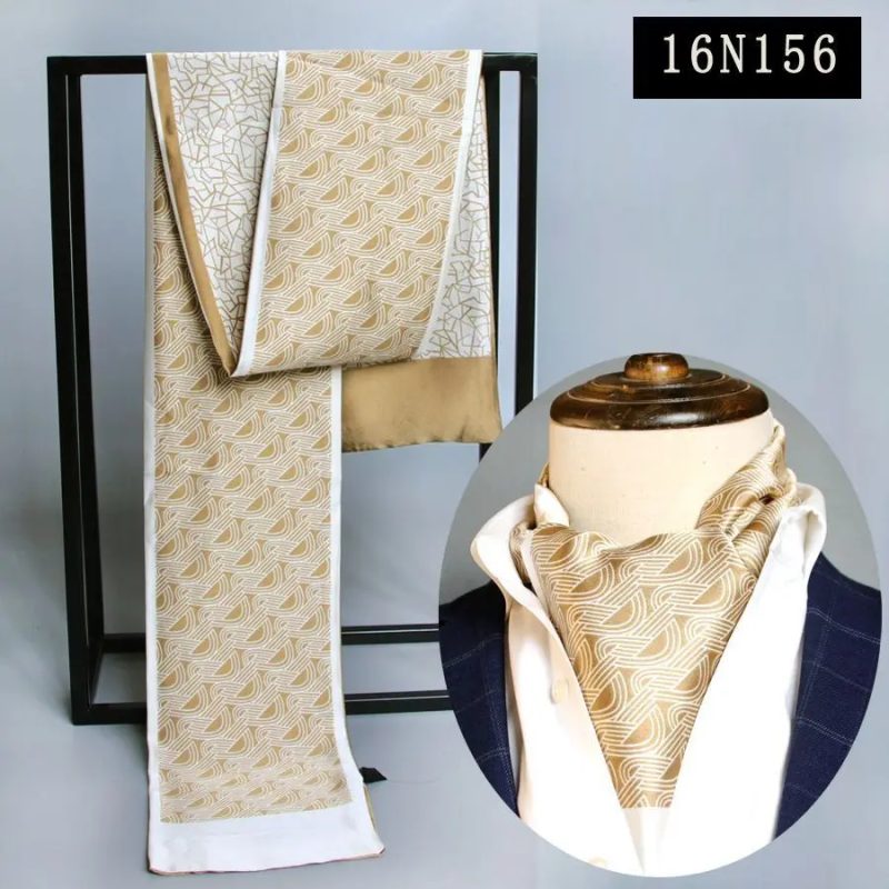 Men's Striped Autumn and Winter Thin Simulated Silk Men's Double Layer Long Silk Scarf Shirt Scarf Printed Small Plaid Scarf - Image 33