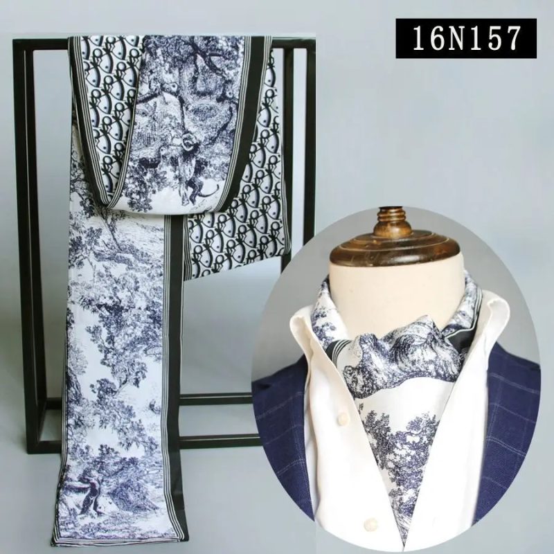Men's Striped Autumn and Winter Thin Simulated Silk Men's Double Layer Long Silk Scarf Shirt Scarf Printed Small Plaid Scarf - Image 34