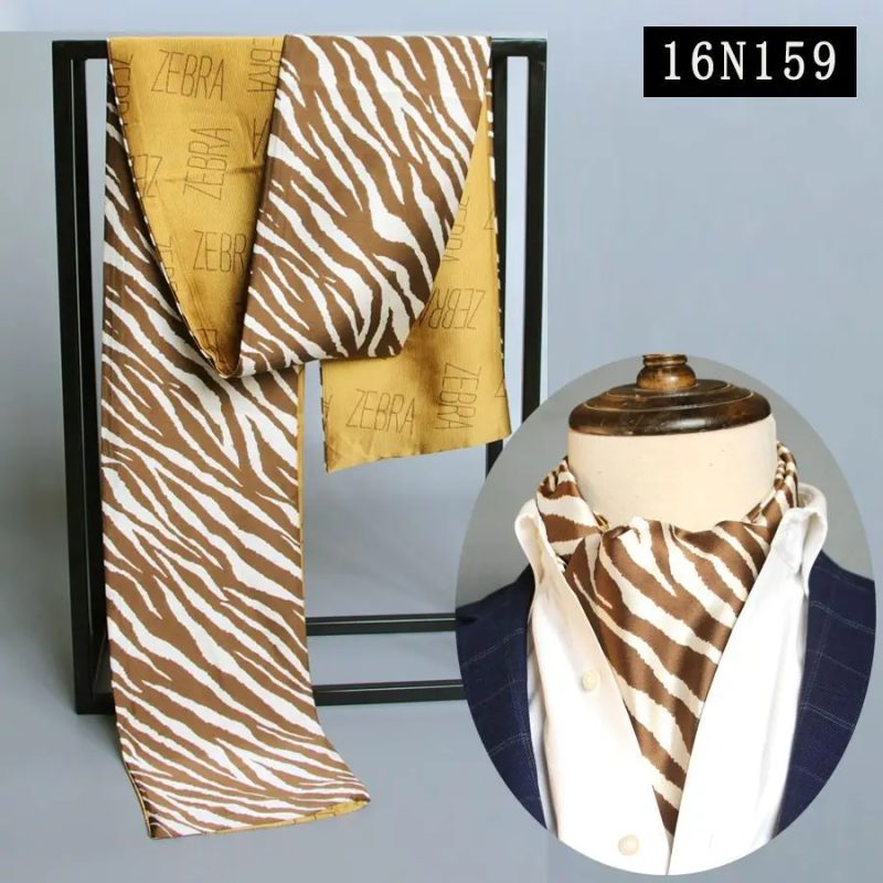 Men's Striped Autumn and Winter Thin Simulated Silk Men's Double Layer Long Silk Scarf Shirt Scarf Printed Small Plaid Scarf - Image 35