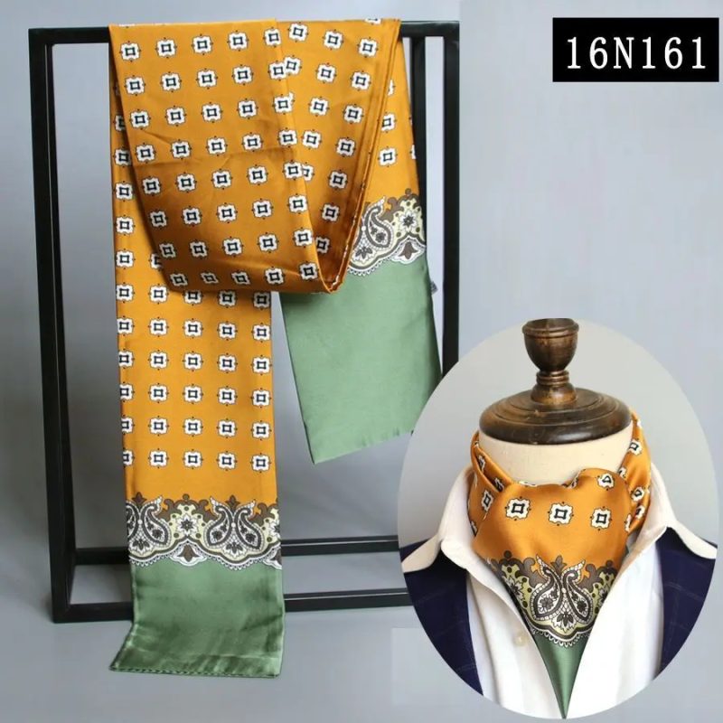 Men's Striped Autumn and Winter Thin Simulated Silk Men's Double Layer Long Silk Scarf Shirt Scarf Printed Small Plaid Scarf - Image 37