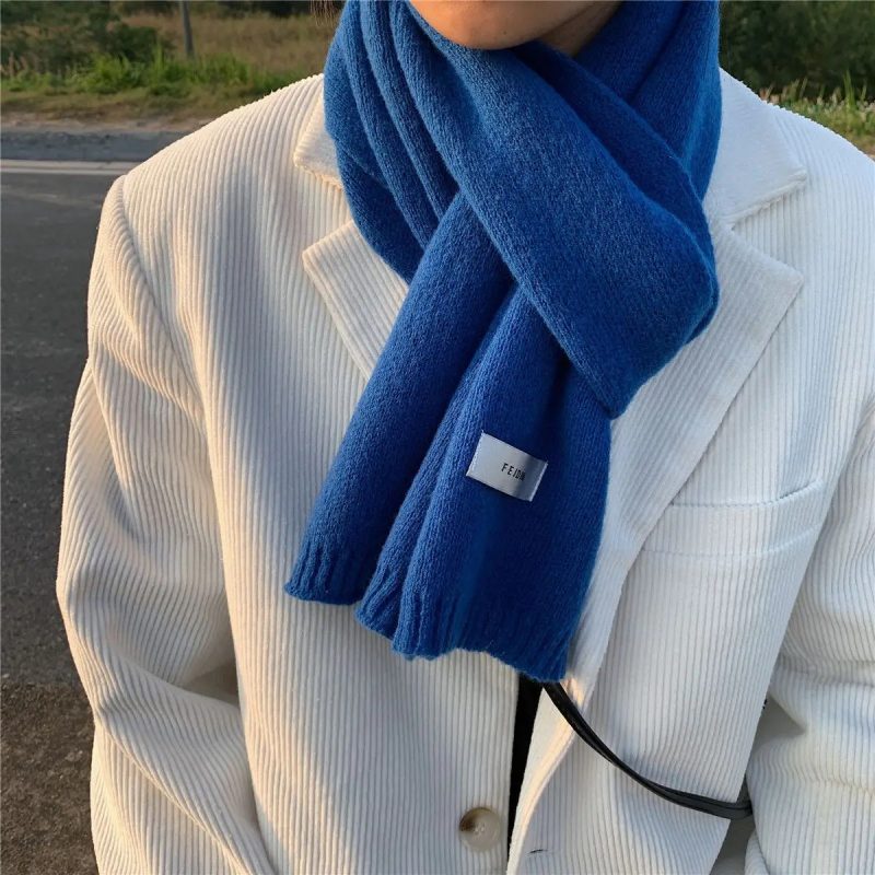 Simple Chic Solid Soft Scarf Autumn Winter Men Knitted Wool Korean Couple Fashion Thick Warm Muffler Thermal Muffler Male Shawl - Image 13