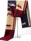 Men's Autumn Winter Horse Pattern Scarf Luxury Gentleman Cashmere Feel Muffler Student Spring Fall Wrap Soft Warm Neckerchief