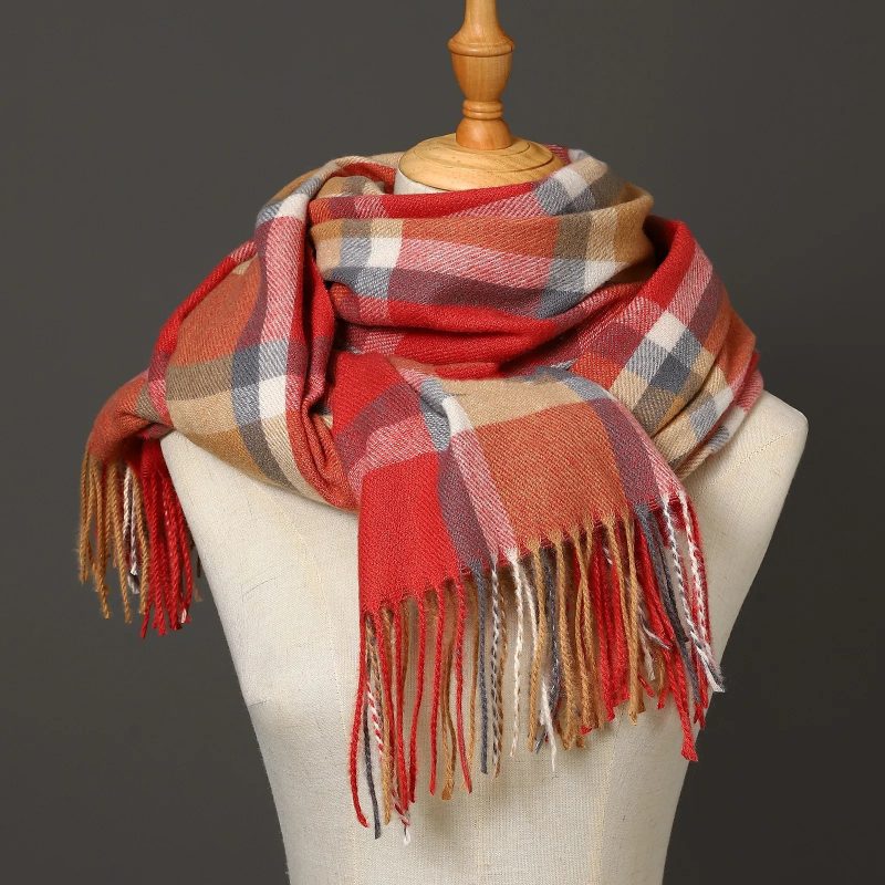 Luxury Brand Autumn Wrap Scarves Winter Warm Foulard Bandana Female Blanket Cashmere Plaid Scarf Men's Thick Fringe Large Shawls - Image 10