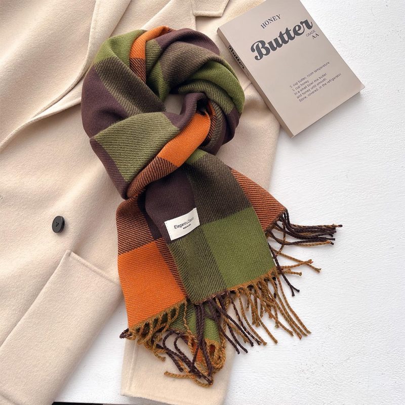2024 Autumn Winter Men Women Warm Scarf Double Sided Imitation Cashmere Shawl Thick Wrap Student Scarves Bufanda Echarpe Blanket - Image 4