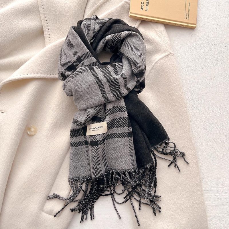 2024 Autumn Winter Men Women Warm Scarf Double Sided Imitation Cashmere Shawl Thick Wrap Student Scarves Bufanda Echarpe Blanket - Image 5