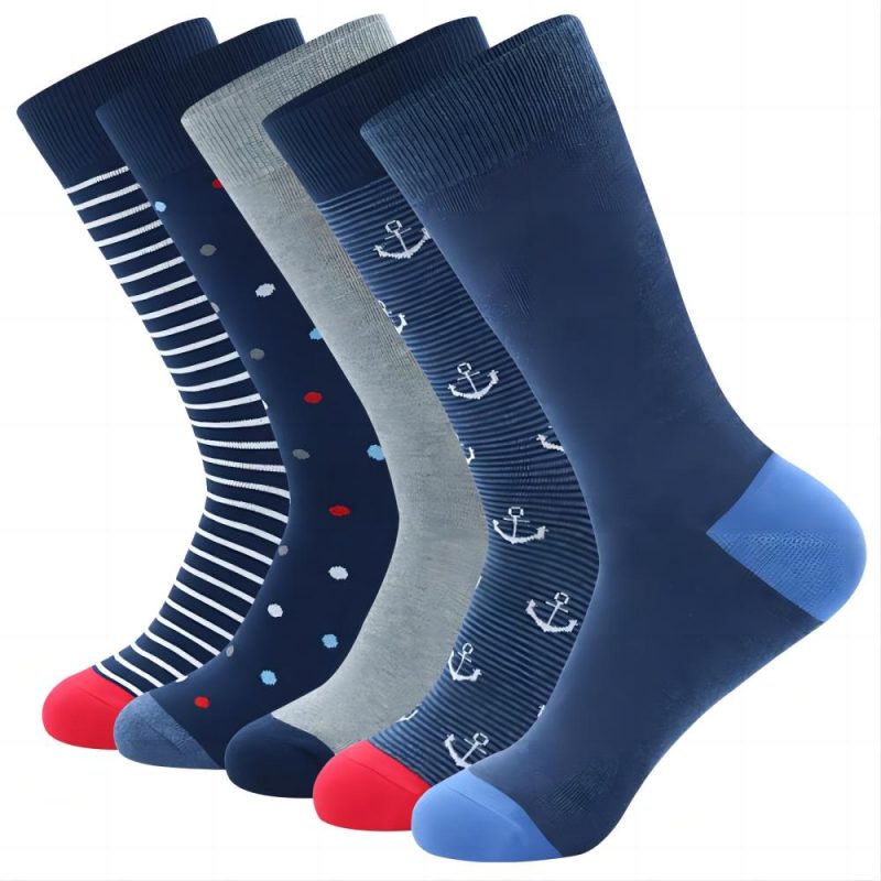 5Pairs Mens Fun Dress Socks,Pattern Funny Socks Pack,Colorful Striped Combed Cotton Novelty Socks,Cool Breathable Casual Socks - Image 7