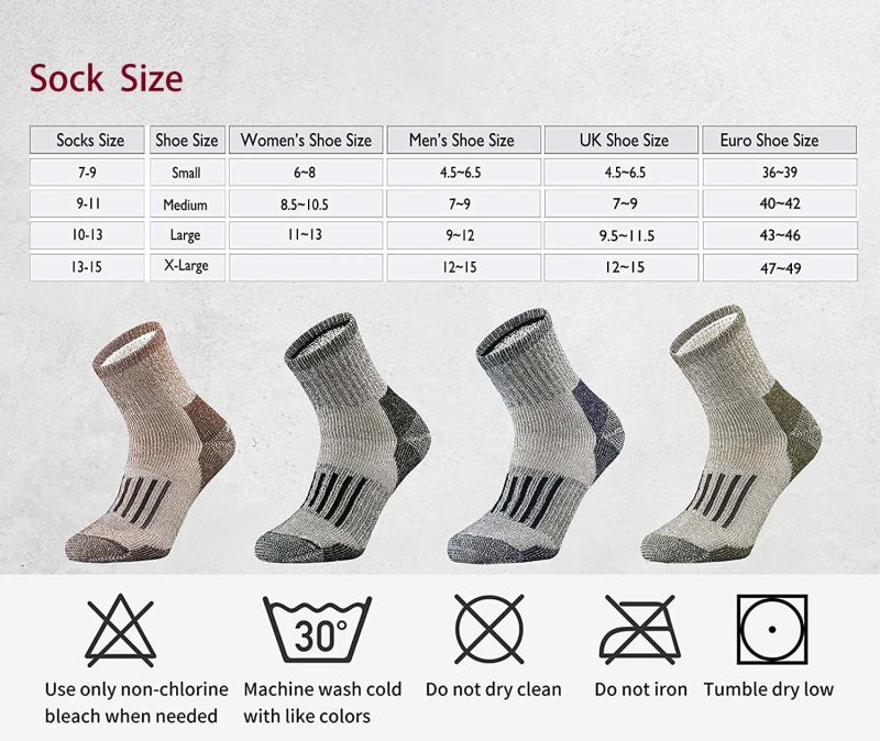 4 Pairs Merino Wool Socks Thicken Warm Hiking Cushion Crew Socks For Men Women Wool Sports Socks Moisture Wicking Euro Size - Image 2