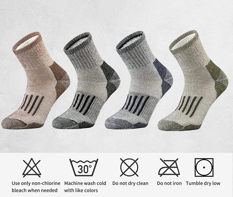 4 Pairs Merino Wool Socks Thicken Warm Hiking Cushion Crew Socks For Men Women Wool Sports Socks Moisture Wicking Euro Size - Image 3
