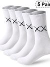 5 Pairs Socks for Men Black And White Breathable Anti-odor Cotton Casual Middle Socks Running Gym Sports Socks Long socks