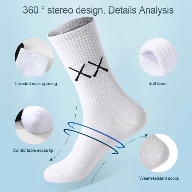 5 Pairs Socks for Men Black And White Breathable Anti-odor Cotton Casual Middle Socks Running Gym Sports Socks Long socks - Image 3