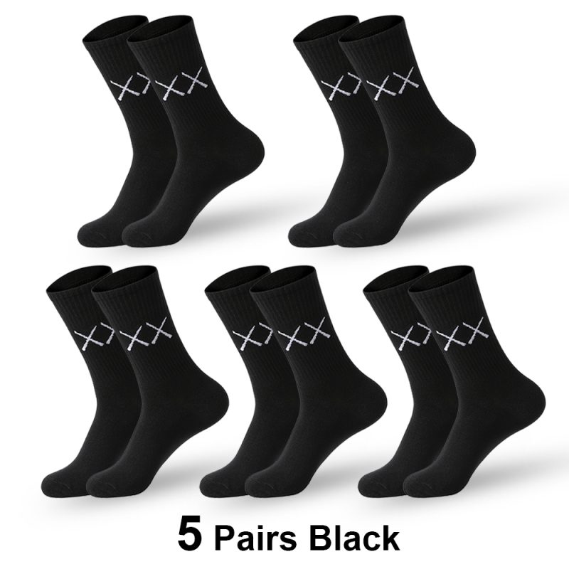 5 Pairs Socks for Men Black And White Breathable Anti-odor Cotton Casual Middle Socks Running Gym Sports Socks Long socks - Image 7