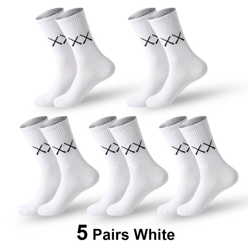 5 Pairs Socks for Men Black And White Breathable Anti-odor Cotton Casual Middle Socks Running Gym Sports Socks Long socks - Image 8