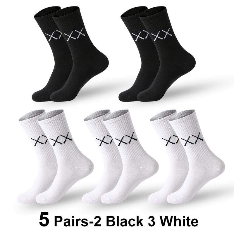 5 Pairs Socks for Men Black And White Breathable Anti-odor Cotton Casual Middle Socks Running Gym Sports Socks Long socks - Image 9