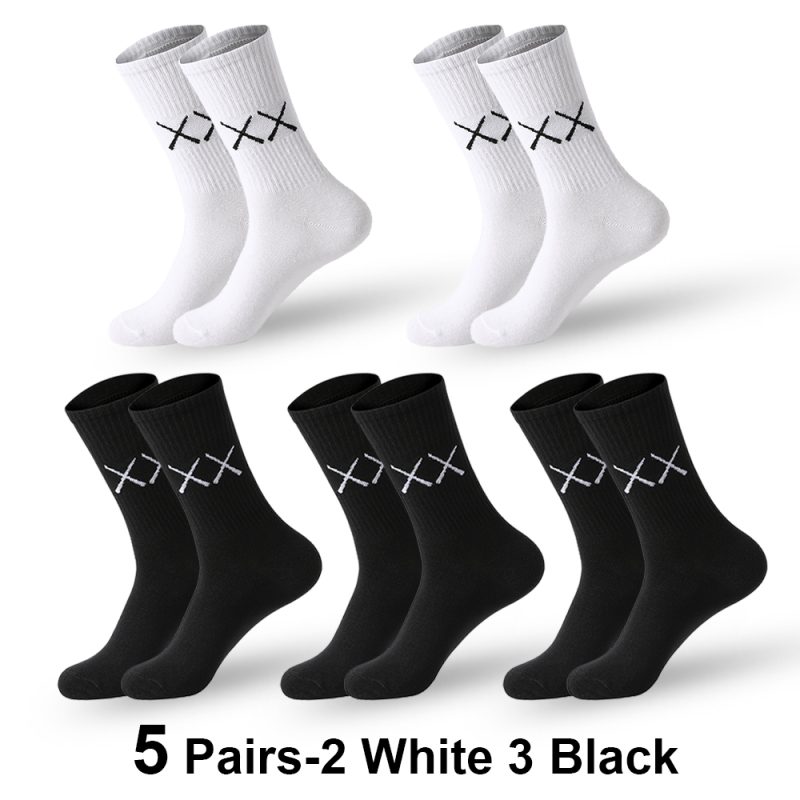 5 Pairs Socks for Men Black And White Breathable Anti-odor Cotton Casual Middle Socks Running Gym Sports Socks Long socks - Image 10