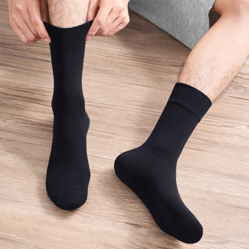 6 Pairs Mens Dress Socks Black Plus Size, High Quality Combed Cotton Crew Socks, Black Cool Breathable Casual Socks for men - Image 4
