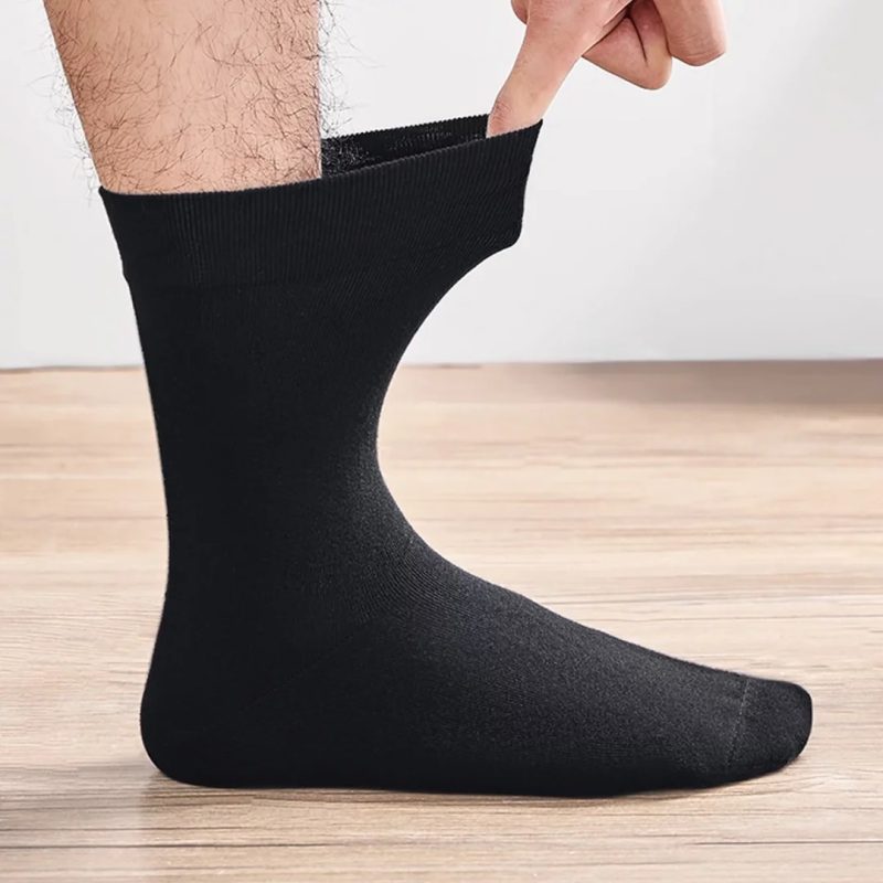 6 Pairs Mens Dress Socks Black Plus Size, High Quality Combed Cotton Crew Socks, Black Cool Breathable Casual Socks for men - Image 5
