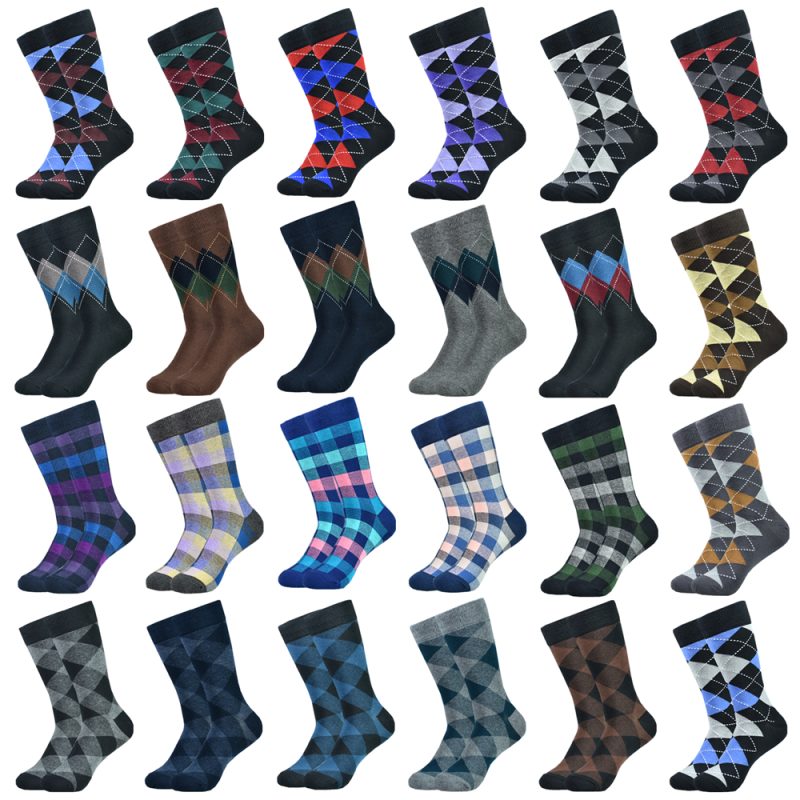 5pairs Mens Cotton Dress Black Argyle Pattern Crew Funny Socks for Men Gifts - Image 2