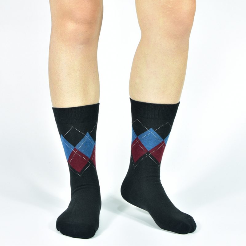 5pairs Mens Cotton Dress Black Argyle Pattern Crew Funny Socks for Men Gifts - Image 4