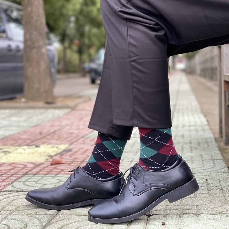 5pairs Mens Cotton Dress Black Argyle Pattern Crew Funny Socks for Men Gifts - Image 5