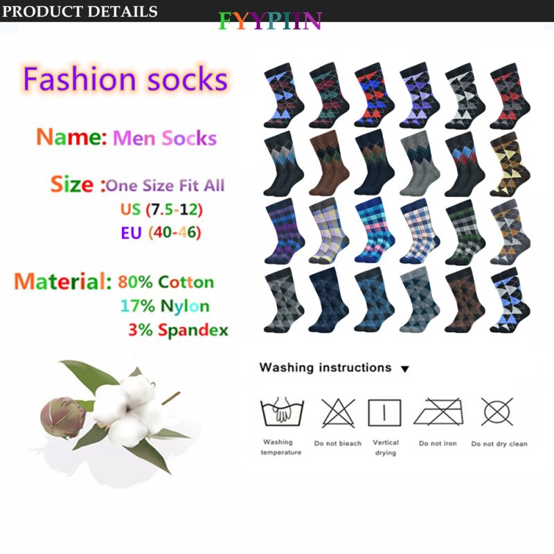 5pairs Mens Cotton Dress Black Argyle Pattern Crew Funny Socks for Men Gifts - Image 6