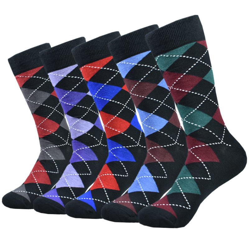 5pairs Mens Cotton Dress Black Argyle Pattern Crew Funny Socks for Men Gifts - Image 7