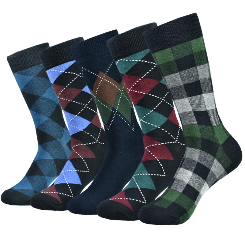 5pairs Mens Cotton Dress Black Argyle Pattern Crew Funny Socks for Men Gifts - Image 8