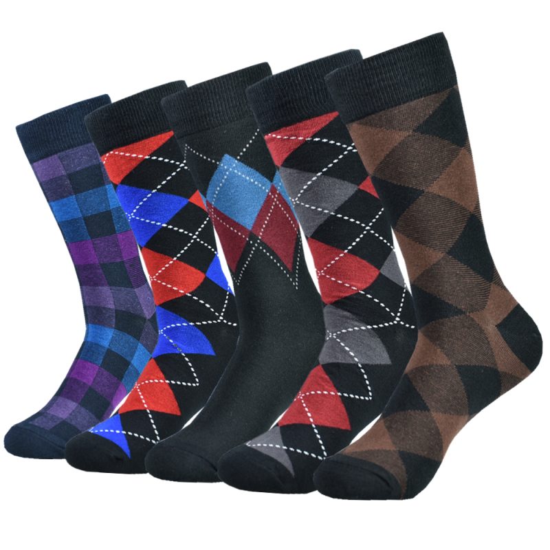 5pairs Mens Cotton Dress Black Argyle Pattern Crew Funny Socks for Men Gifts - Image 9