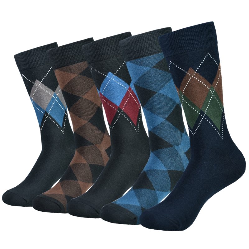 5pairs Mens Cotton Dress Black Argyle Pattern Crew Funny Socks for Men Gifts - Image 10