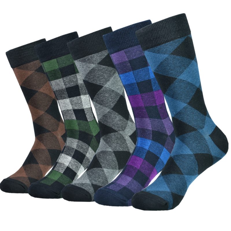 5pairs Mens Cotton Dress Black Argyle Pattern Crew Funny Socks for Men Gifts - Image 11