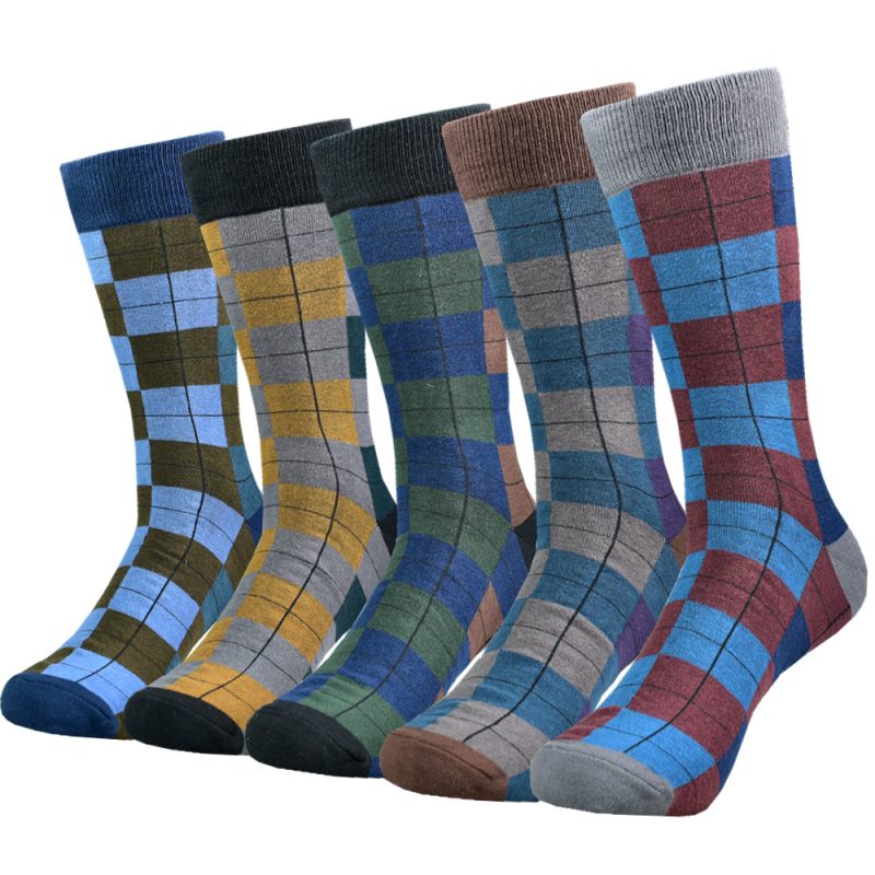 5pairs Mens Cotton Dress Black Argyle Pattern Crew Funny Socks for Men Gifts - Image 12