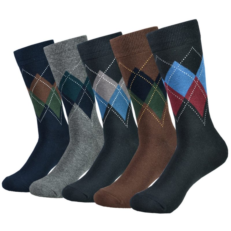 5pairs Mens Cotton Dress Black Argyle Pattern Crew Funny Socks for Men Gifts - Image 14