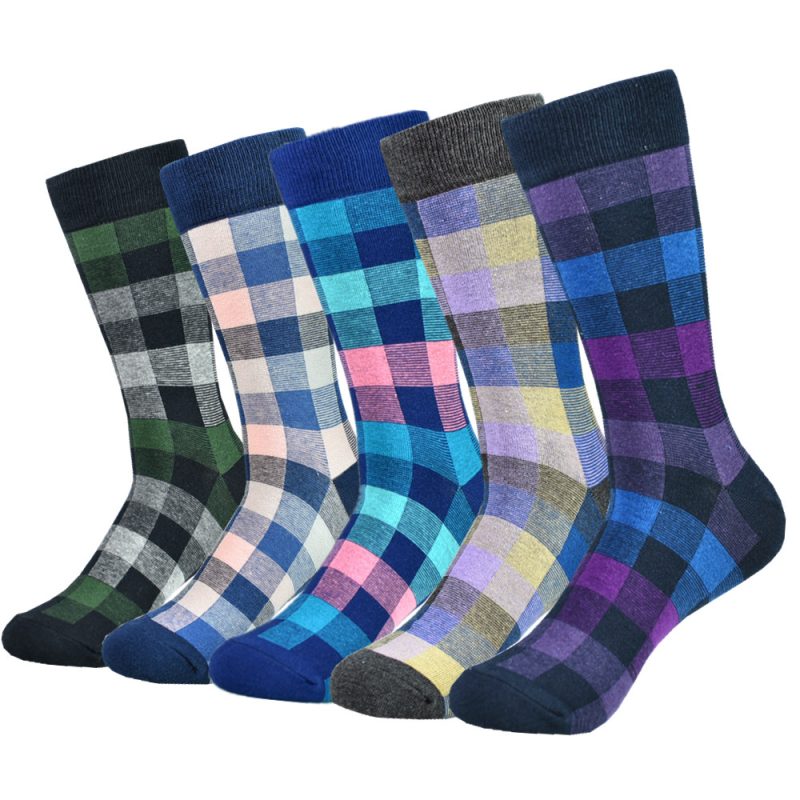 5pairs Mens Cotton Dress Black Argyle Pattern Crew Funny Socks for Men Gifts - Image 15