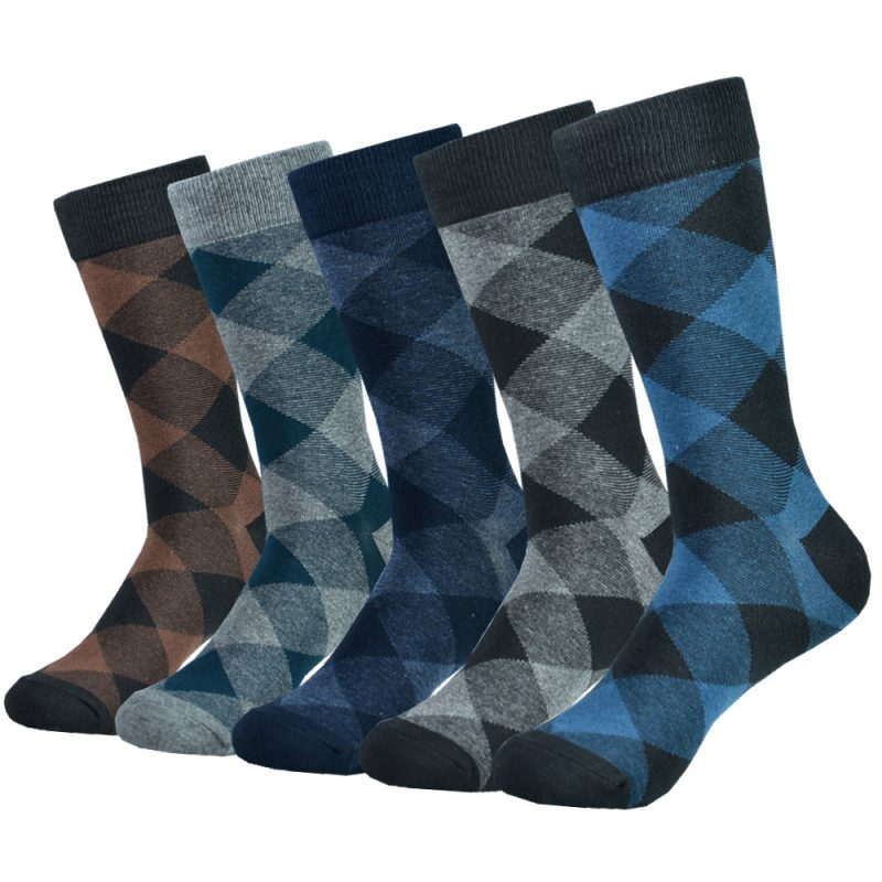 5pairs Mens Cotton Dress Black Argyle Pattern Crew Funny Socks for Men Gifts - Image 16