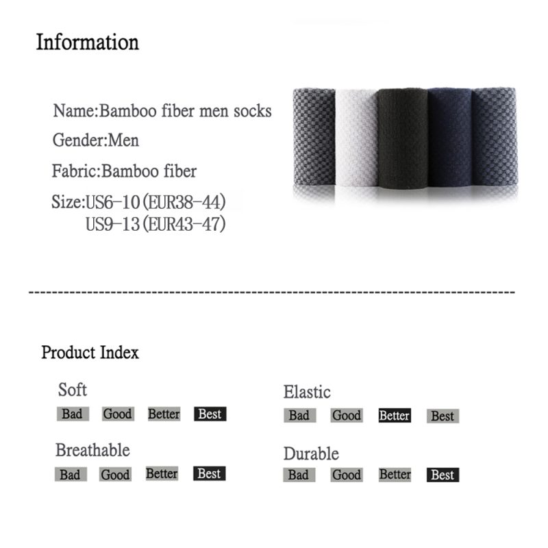10 Pairs High Quality Bamboo Fiber Men's Socks Business Breathable Deodorant Compression Socks Men Long Big Size EUR 38-46 - Image 6