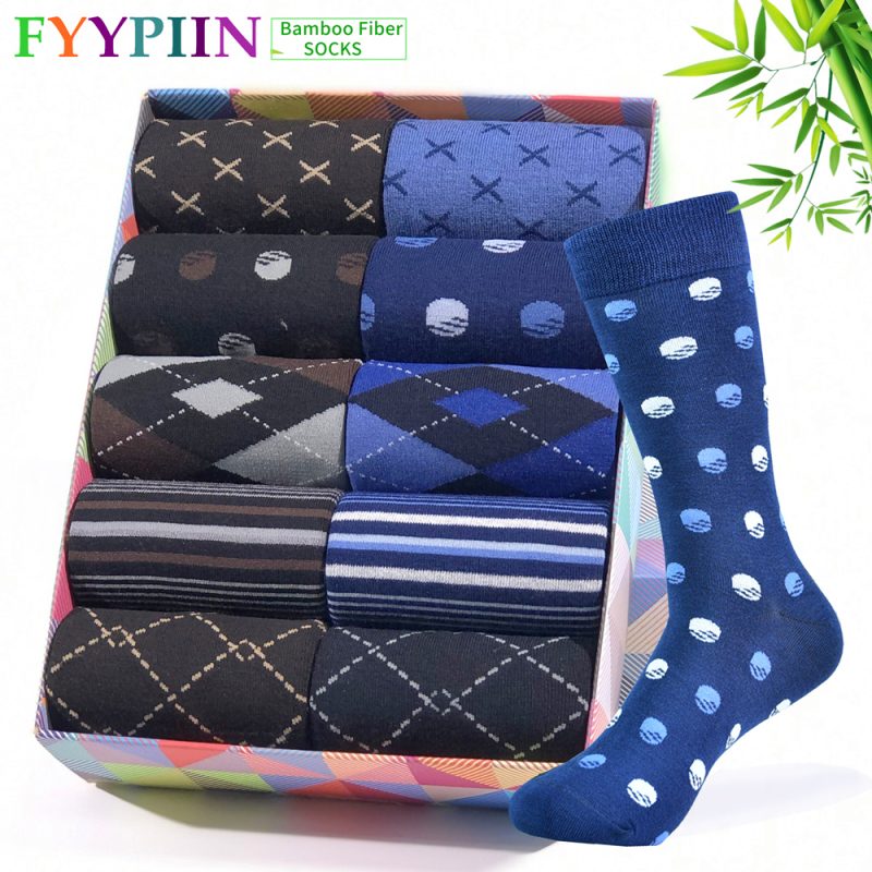 5 Pairs of Men's Mid-Calf Socks - Soft, Breathable, Moisture-Wicking Bamboo Fiber for All Season Wear