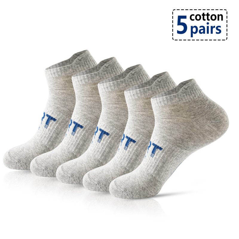 5 Pairs Men's Fashion Athletic Socks Letters Print Breathable Sweat-wicking Comfortable Low Cut Ankle Socks For Daily Wear Gift