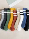 10 pairs of men's spring and autumn candy colored long socks, comfortable and breathable, versatile mid length socks