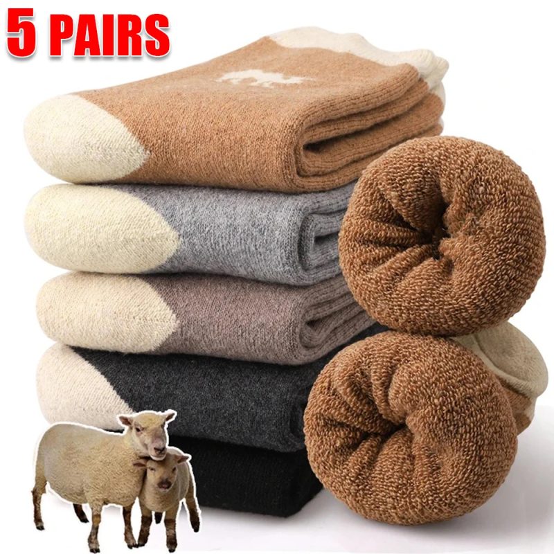 5 Pairs Wool Socks Super Thickened Winter Sock Warm Soft Male Men's Socks High Quality Middle Tube Socks Home Sport Cold Floor