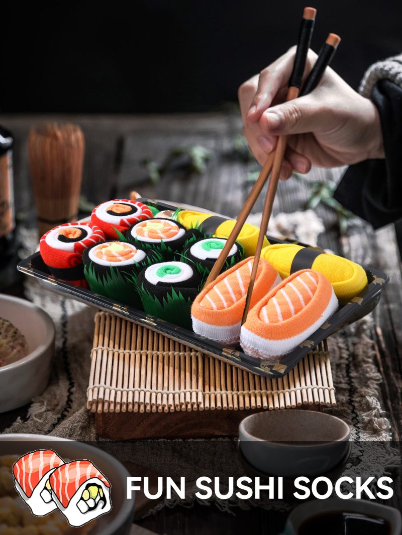 5 pairs of fashionable, unique and interesting sushi personalized patterns,men's and women's gift socks suitable for all seasons - Image 2