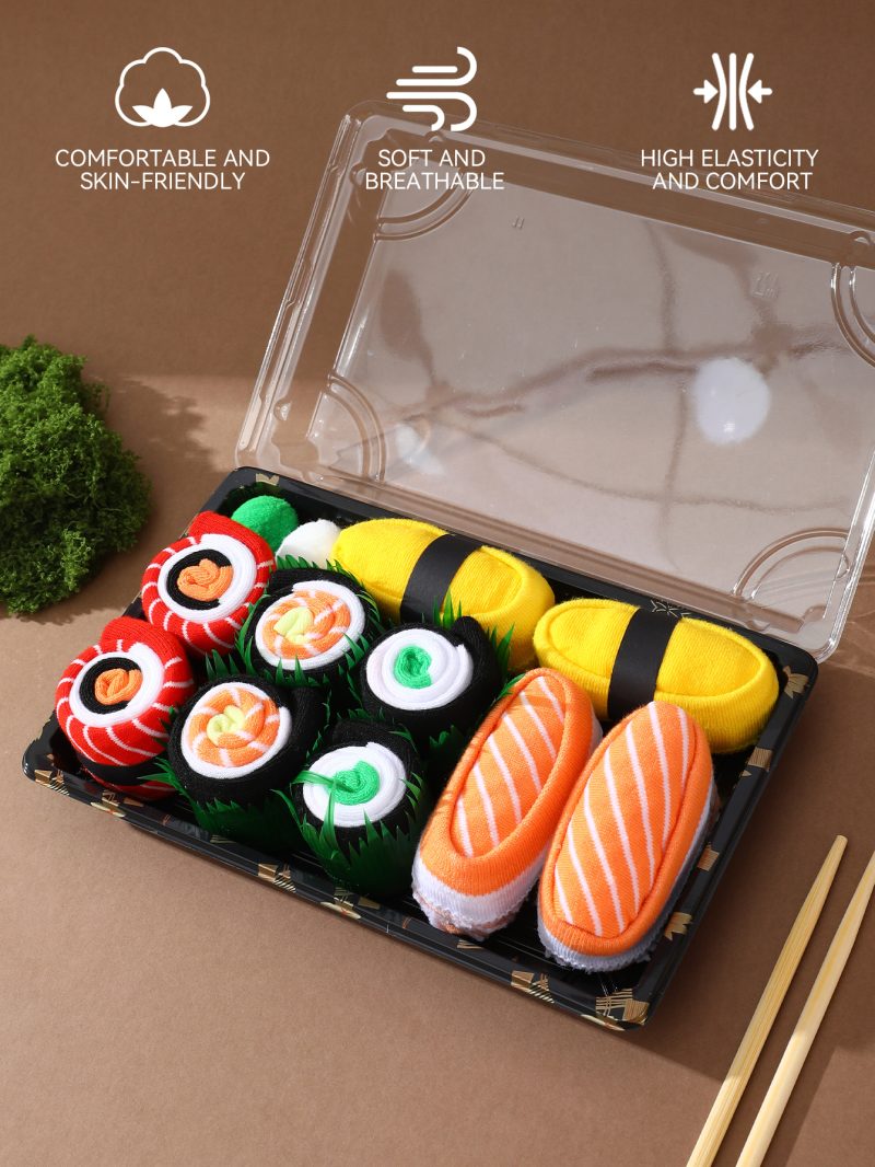 5 pairs of fashionable, unique and interesting sushi personalized patterns,men's and women's gift socks suitable for all seasons - Image 3