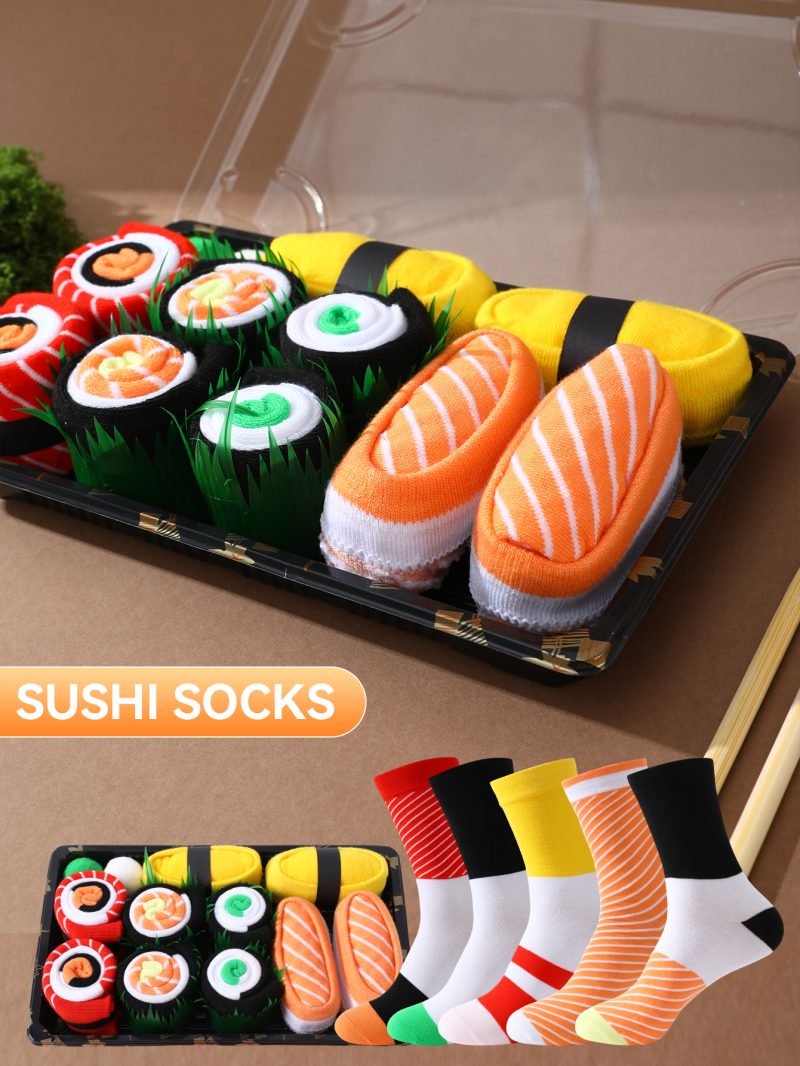 5 pairs of fashionable, unique and interesting sushi personalized patterns,men's and women's gift socks suitable for all seasons - Image 5