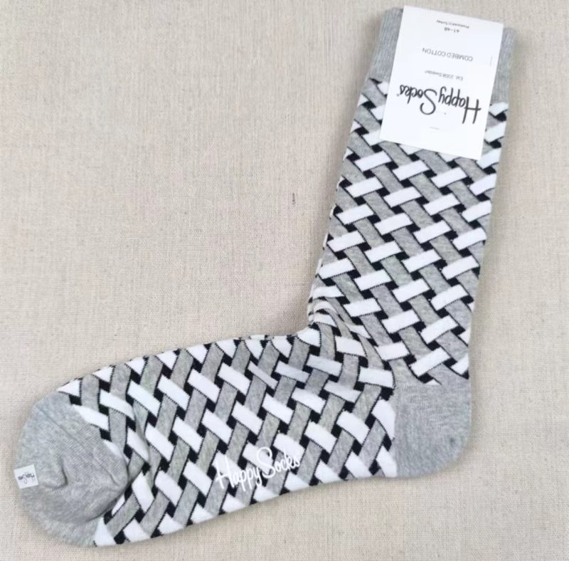Happy Socks Men's Diamond Check Socks Four Seasons Pure Cotton Geometric Pattern Sports Socks - Image 12