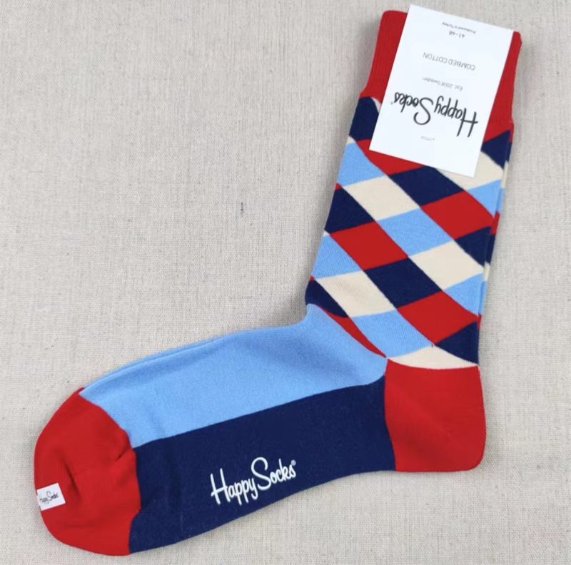 Happy Socks Men's Diamond Check Socks Four Seasons Pure Cotton Geometric Pattern Sports Socks - Image 14