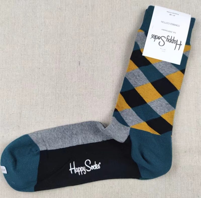 Happy Socks Men's Diamond Check Socks Four Seasons Pure Cotton Geometric Pattern Sports Socks - Image 15