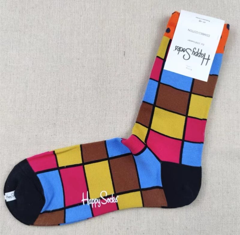 Happy Socks Men's Diamond Check Socks Four Seasons Pure Cotton Geometric Pattern Sports Socks - Image 19