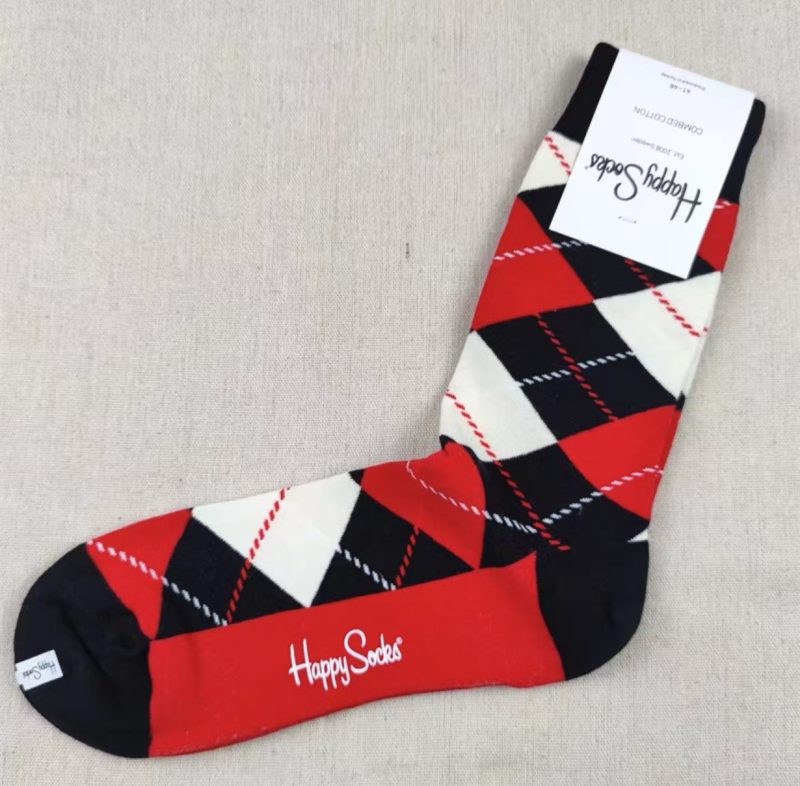 Happy Socks Men's Diamond Check Socks Four Seasons Pure Cotton Geometric Pattern Sports Socks - Image 20